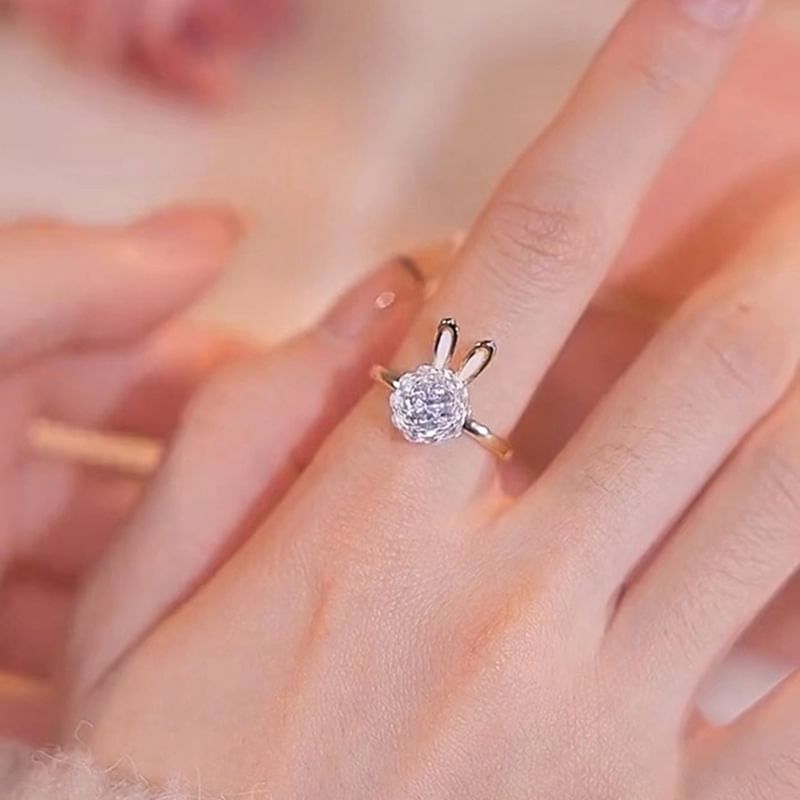 / Pendant Rabbit Open Necklace Rhinestone Alloy Ring