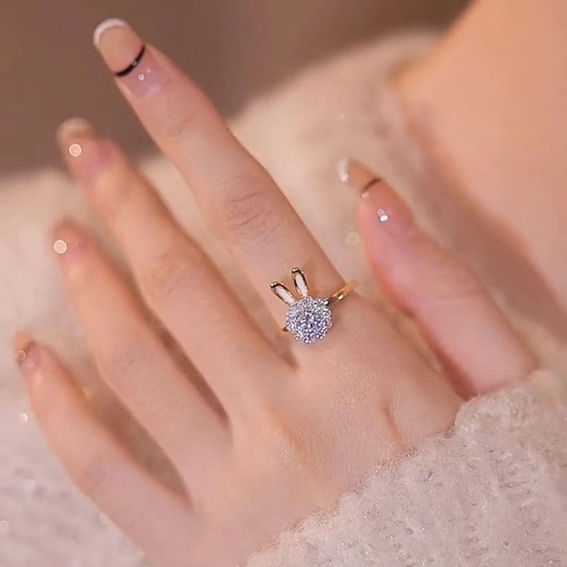 / Pendant Rabbit Open Necklace Rhinestone Alloy Ring