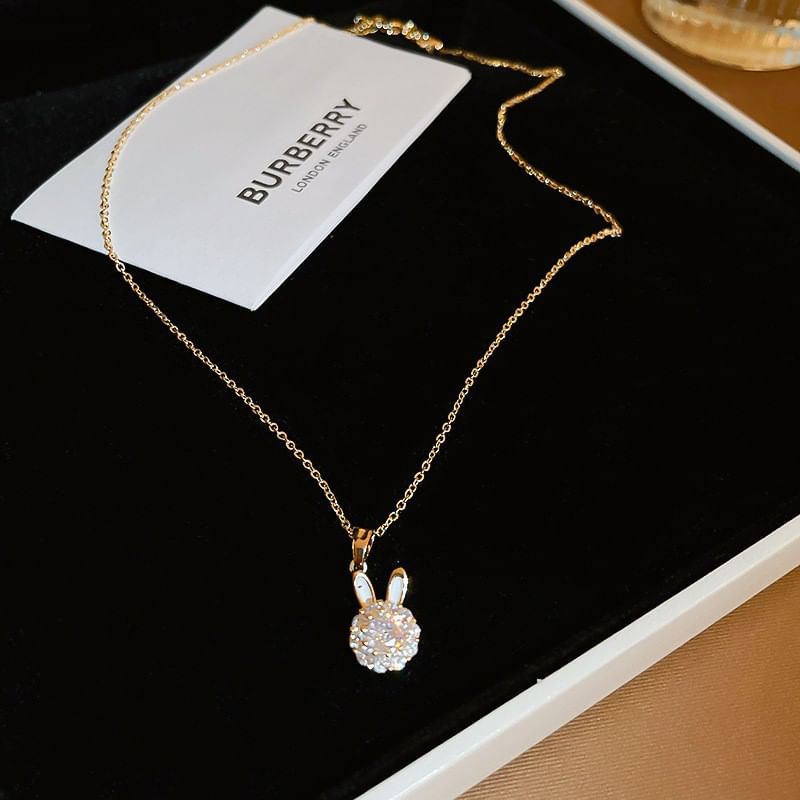 / Pendant Rabbit Open Necklace Rhinestone Alloy Ring