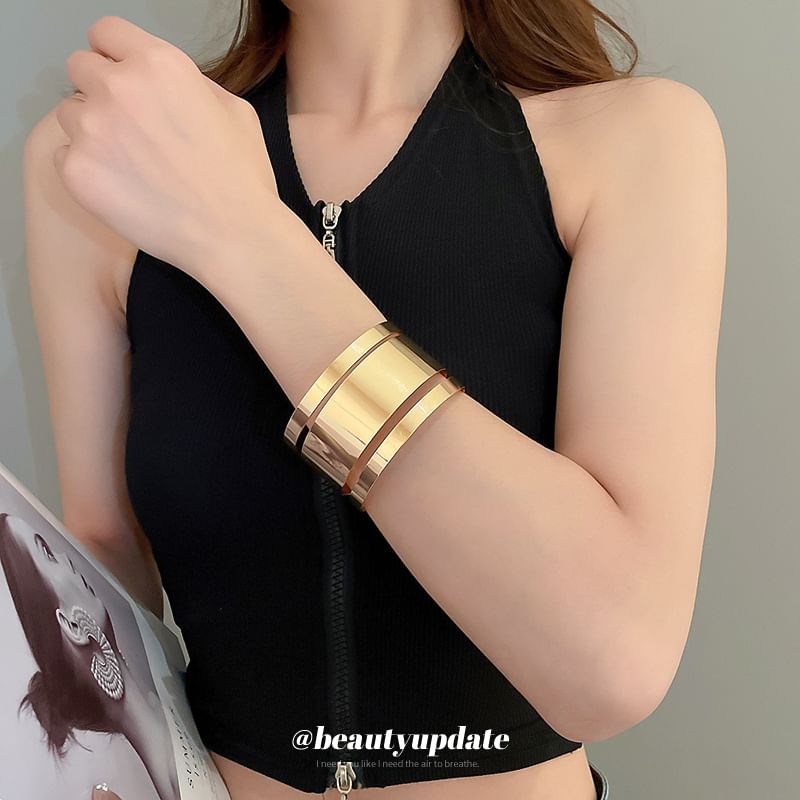 Polished Layered Bangle Open Alloy