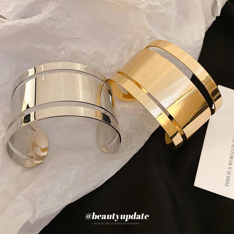 Polished Layered Bangle Open Alloy