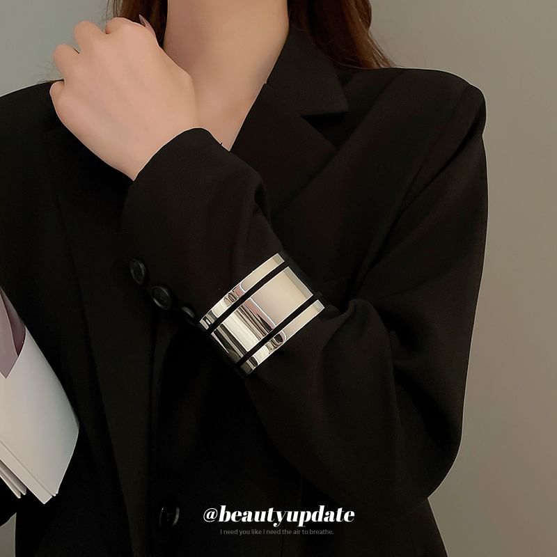 Polished Layered Bangle Open Alloy