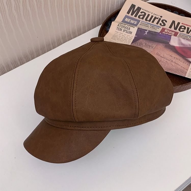 Cap Leather Faux Newsboy