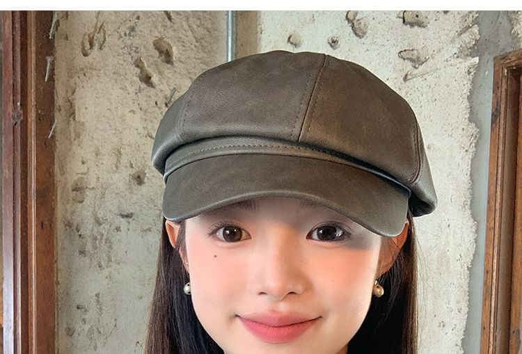 Cap Leather Faux Newsboy