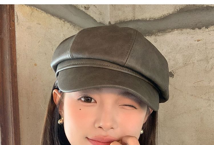 Cap Leather Faux Newsboy