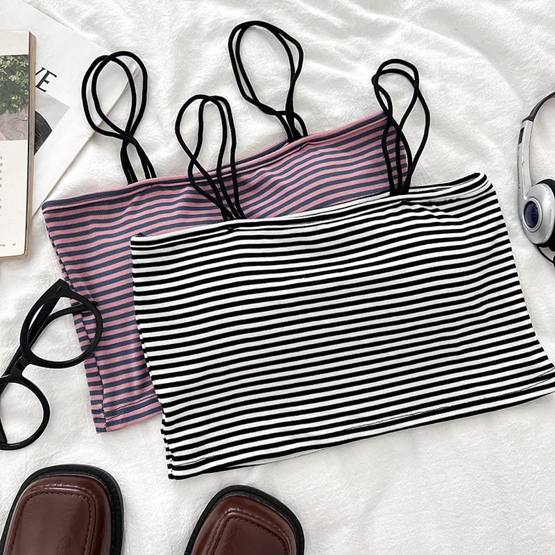 Striped Padded Crop Cami with Elastic Slit Maxi Flare Skirt Set
