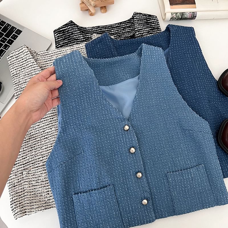 V-Neck Button Vest