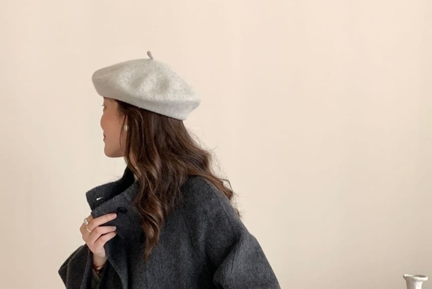 Stand Collar Woolen Midi Single-Breasted Coat