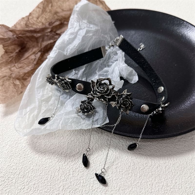 Choker Rhinestone Faux Leather