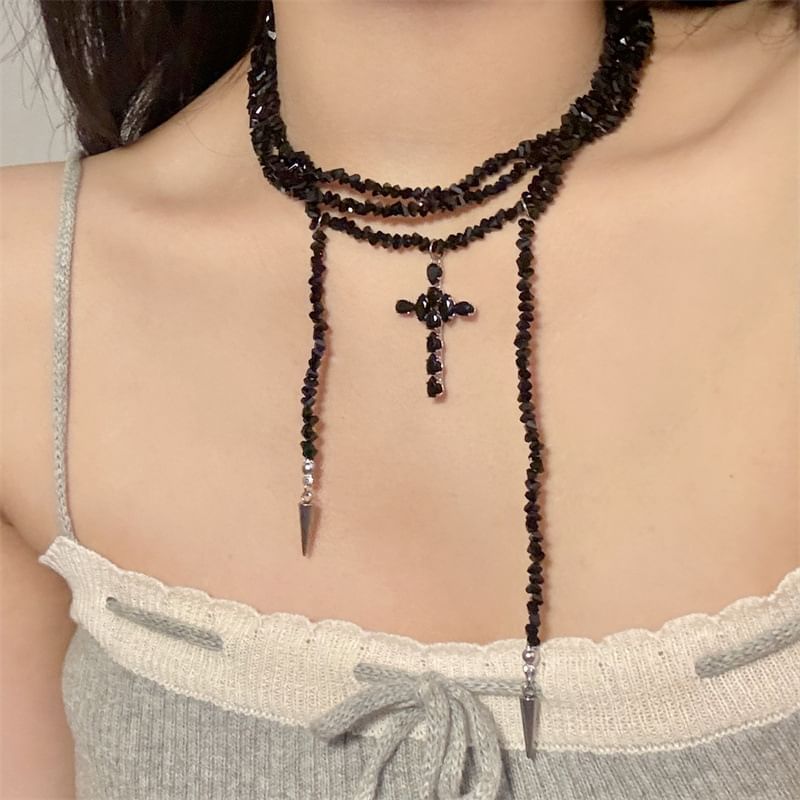 Necklace Layered Cross Beaded
