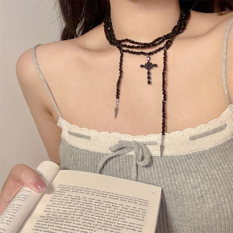 Necklace Layered Cross Beaded