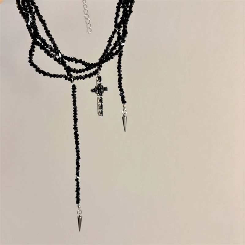 Necklace Layered Cross Beaded
