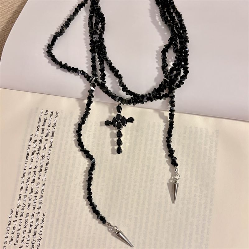 Necklace Layered Cross Beaded