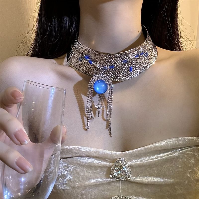 Choker Metallic Rhinestone Lariat