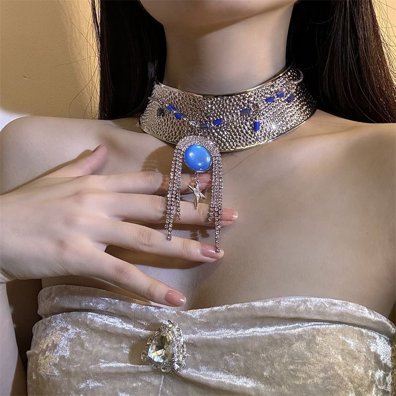 Choker Metallic Rhinestone Lariat