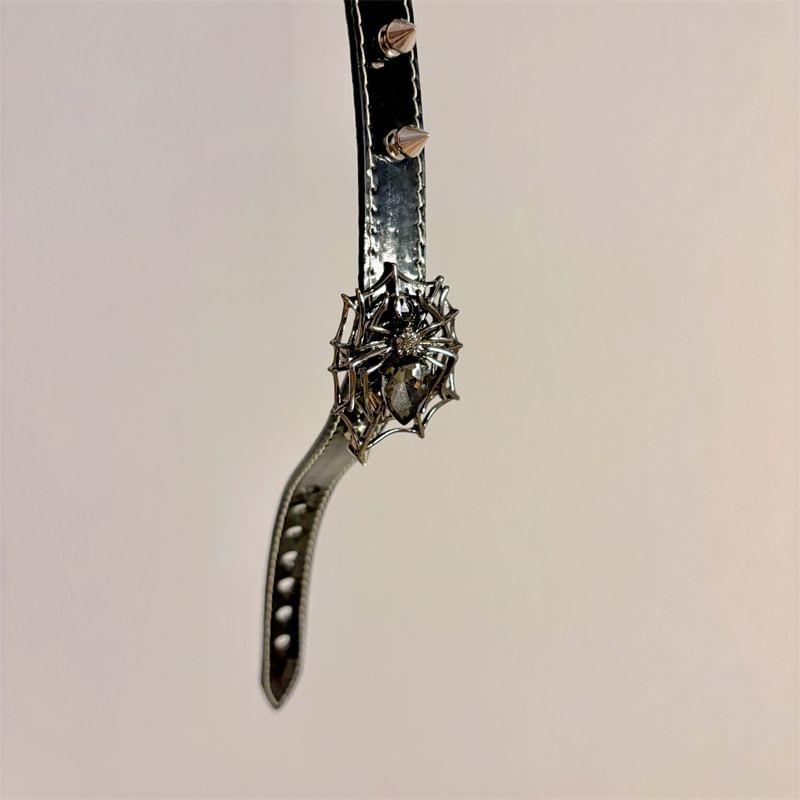 Faux Spike Spiderweb Stud Leather Choker