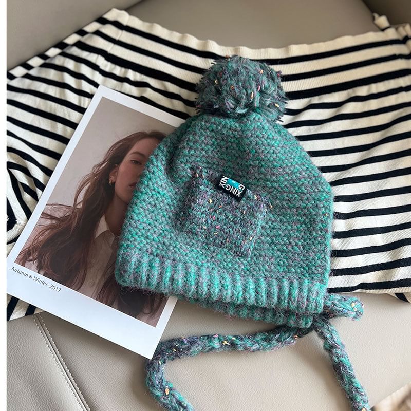 Earflap Hat Melange Pom