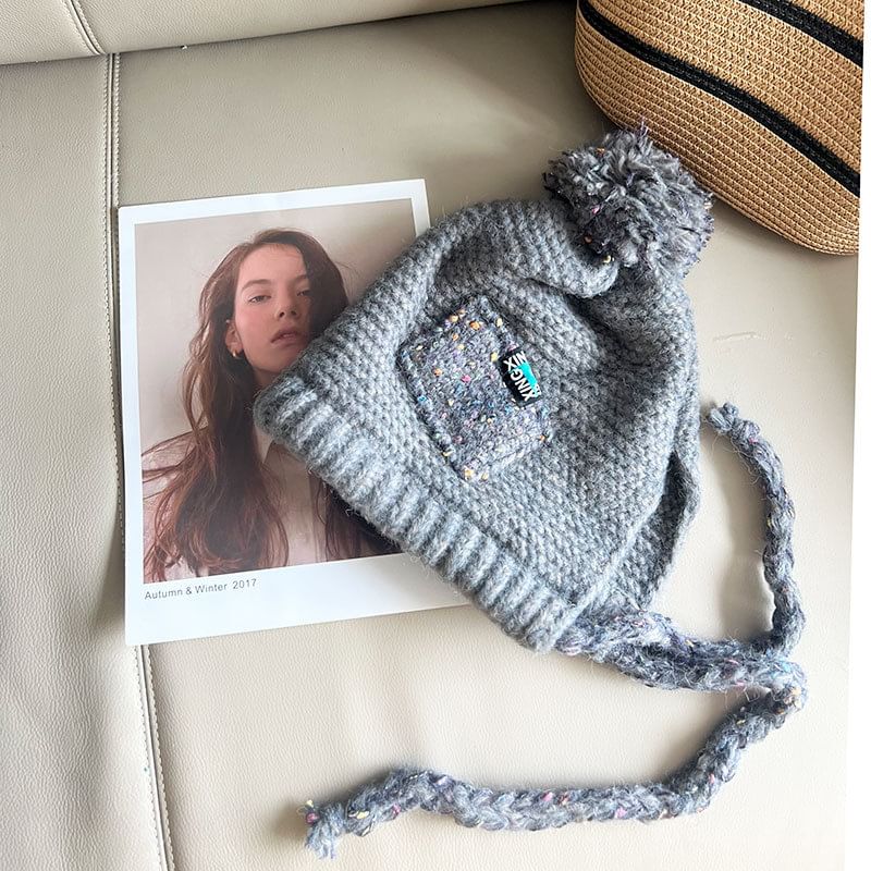 Earflap Hat Melange Pom