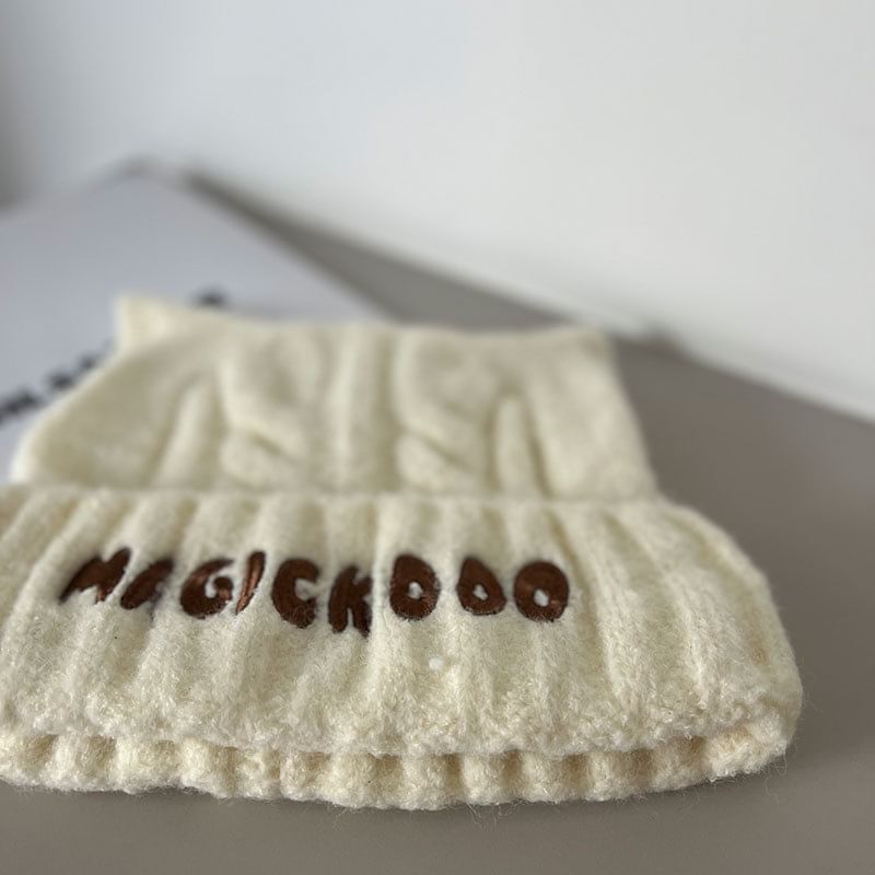 Embroidered Cable Lettering Knit Beanie