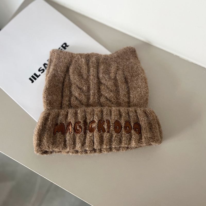 Embroidered Cable Lettering Knit Beanie