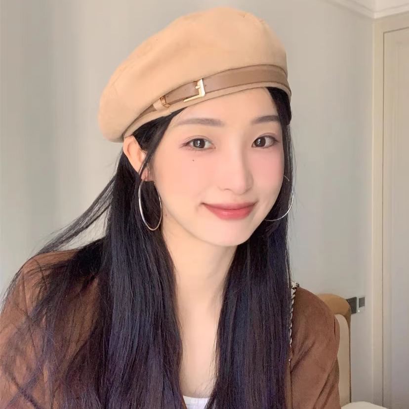 Suede Beret Faux Belted