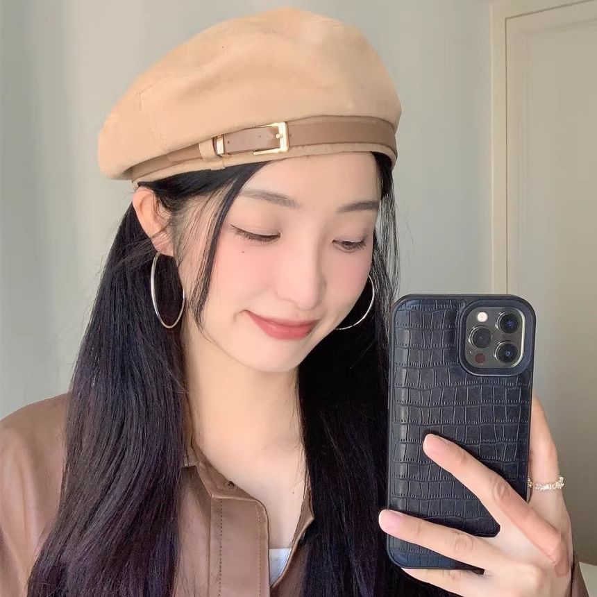 Suede Beret Faux Belted