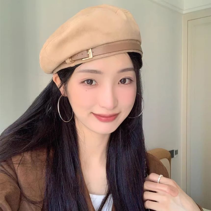 Suede Beret Faux Belted