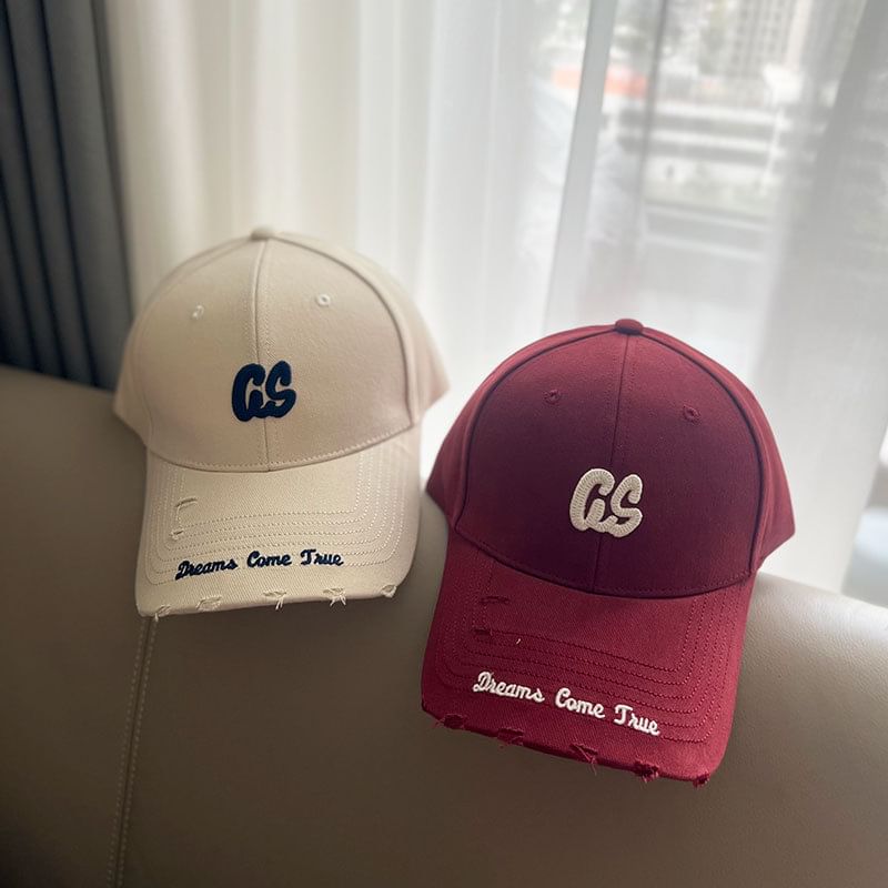 Lettering Distressed Embroidered Baseball Cap