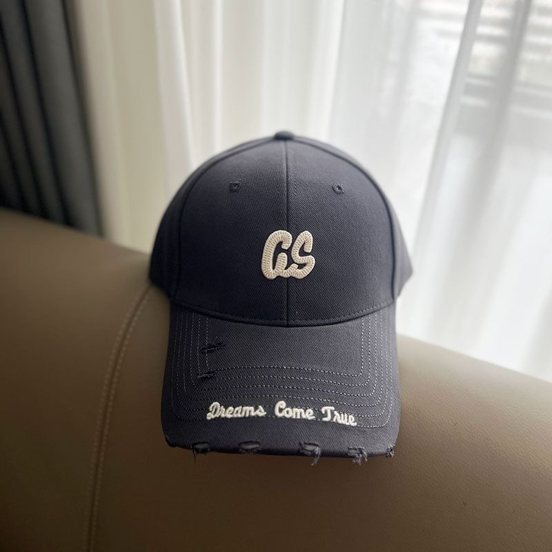 Lettering Distressed Embroidered Baseball Cap