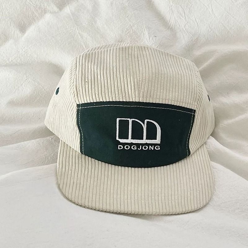 Embroidered Panel Corduroy Lettering Baseball Cap