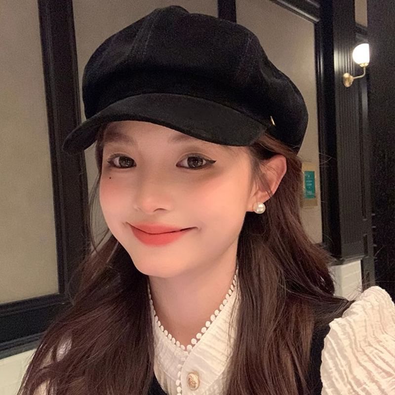 Cap Plain Newsboy Suede Faux