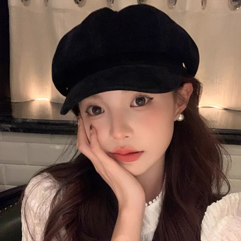 Cap Plain Newsboy Suede Faux