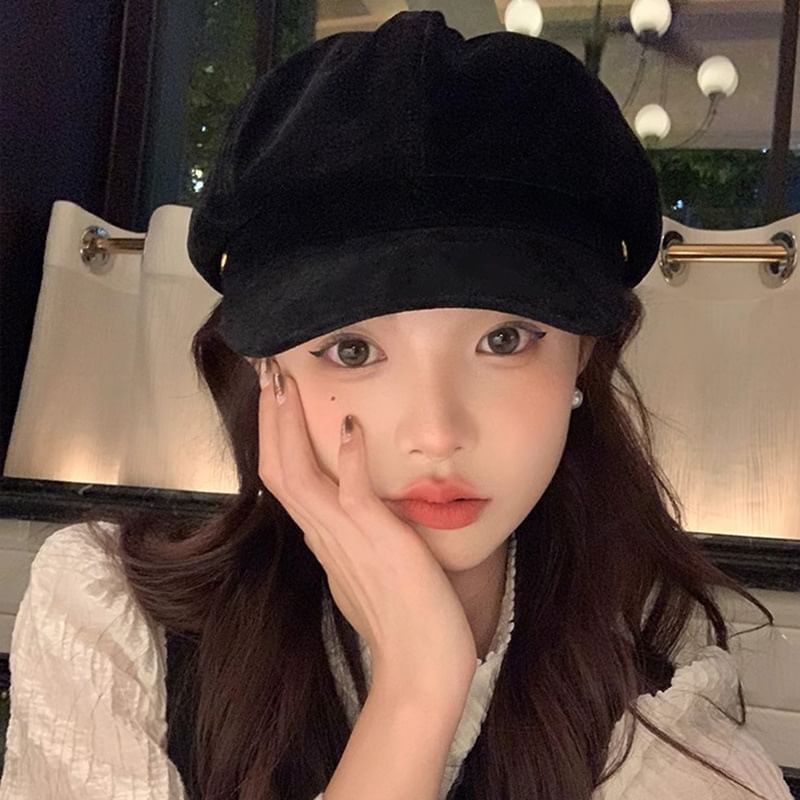 Cap Plain Newsboy Suede Faux