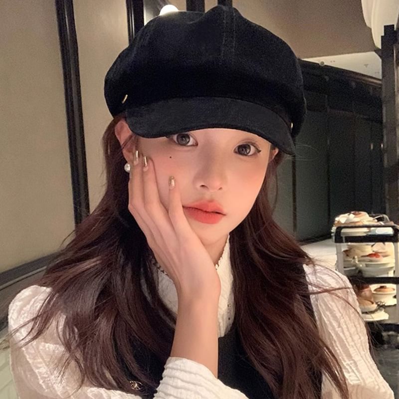 Cap Plain Newsboy Suede Faux