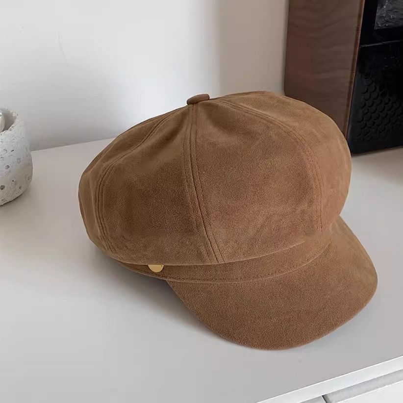 Cap Plain Newsboy Suede Faux