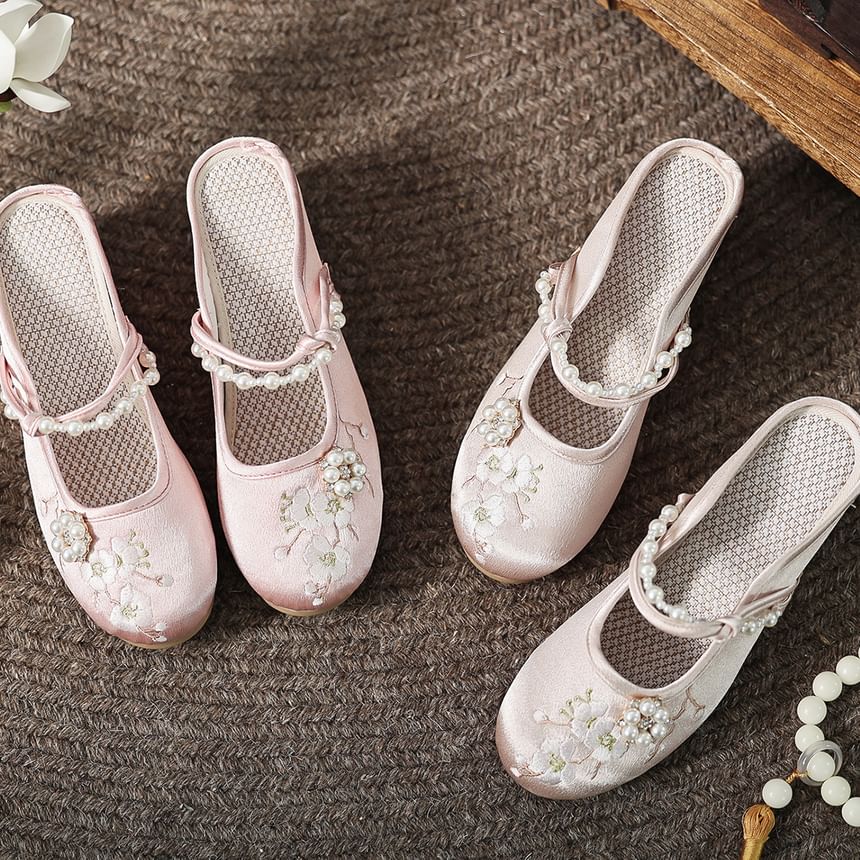 Beaded Mules Wedge-Heel