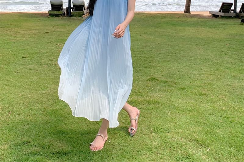 Dress Gradient Strap A-Line Spaghetti Midi