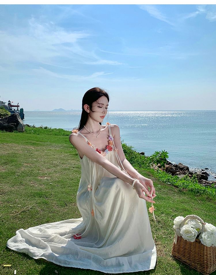 Midi Strap Accent Dress A-Line Flower Spaghetti