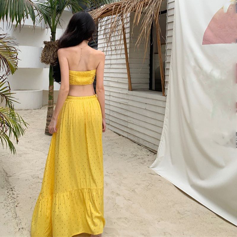 Set: + Mid Crop Tube Maxi Rise A-Line Top Skirt Lace-Up