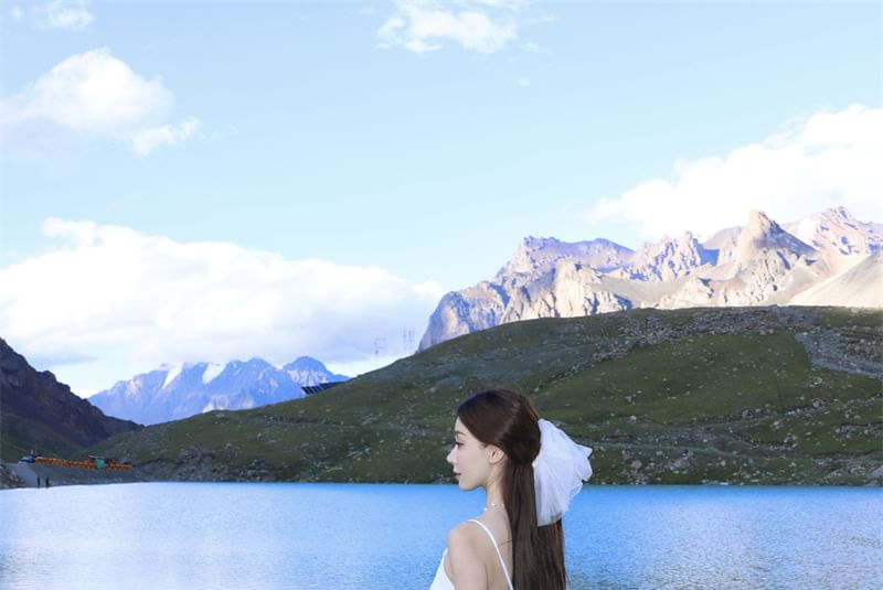 Strap A-Line Asymmetrical Spaghetti Plain Dress Midi