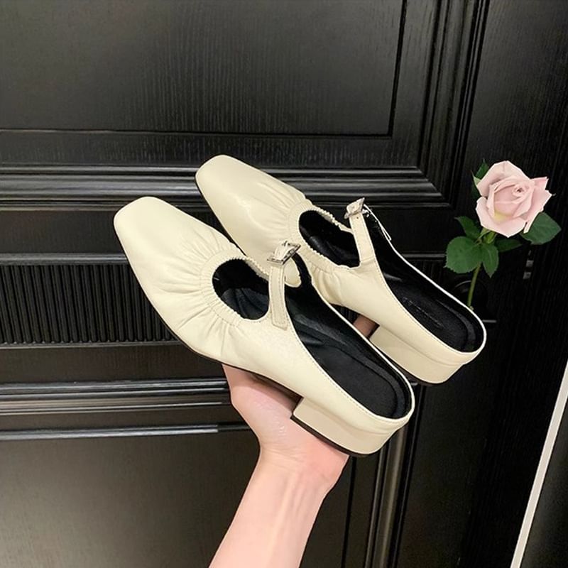 Toe Heel Low Square Mules