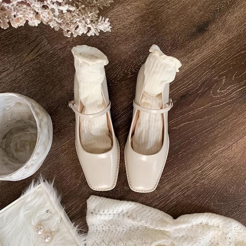 Square Toe Chunky Heel Mary Jane Shoes