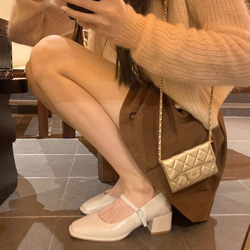 Square Toe Chunky Heel Mary Jane Shoes