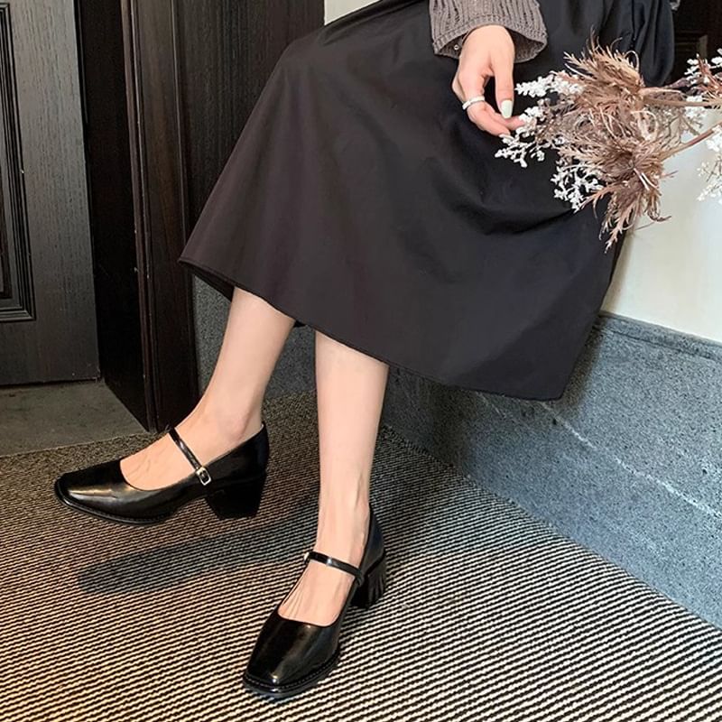 Square Toe Chunky Heel Mary Jane Shoes