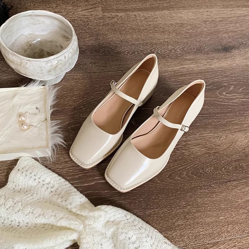 Square Toe Chunky Heel Mary Jane Shoes