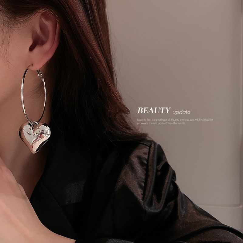 Designs) Heart Dangle Alloy Earring (Various Hoop