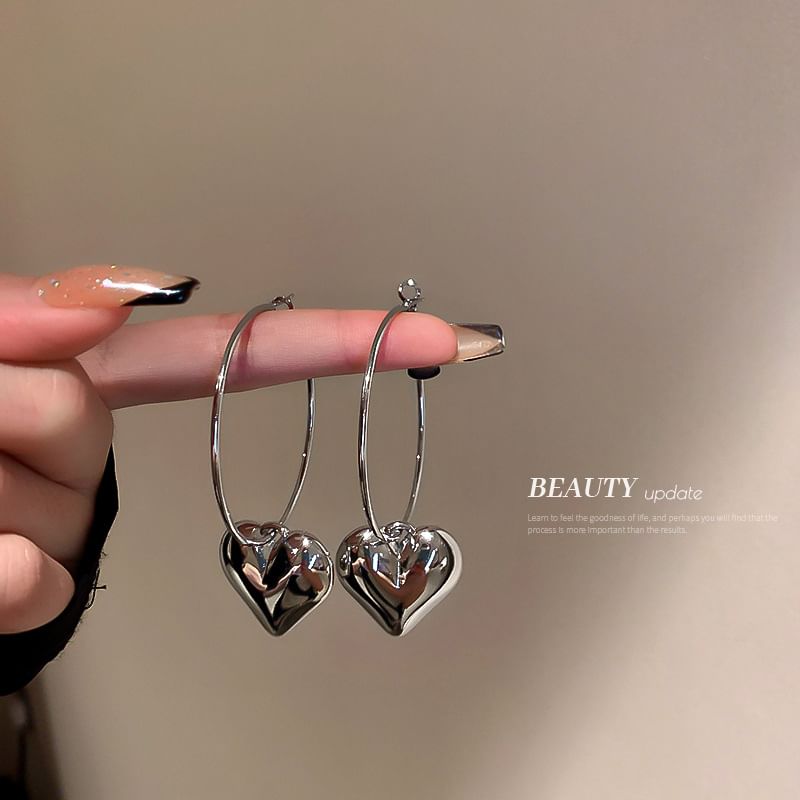 Designs) Heart Dangle Alloy Earring (Various Hoop
