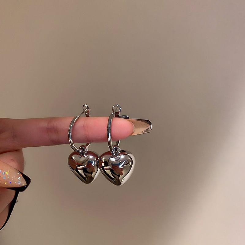 Designs) Heart Dangle Alloy Earring (Various Hoop