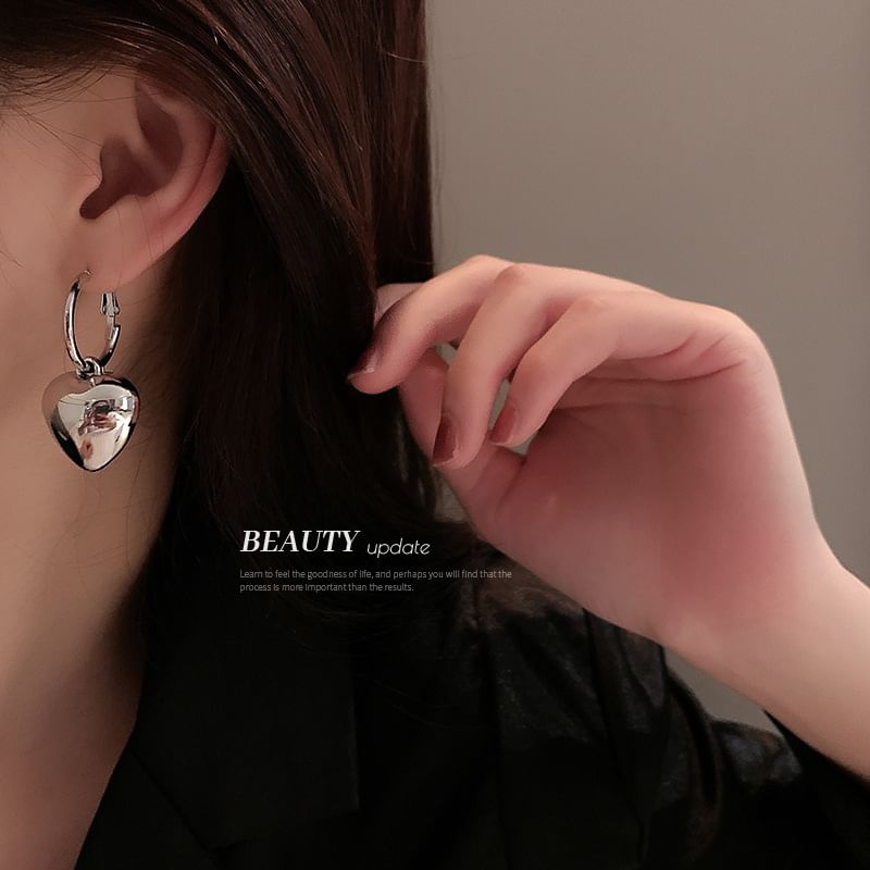 Designs) Heart Dangle Alloy Earring (Various Hoop