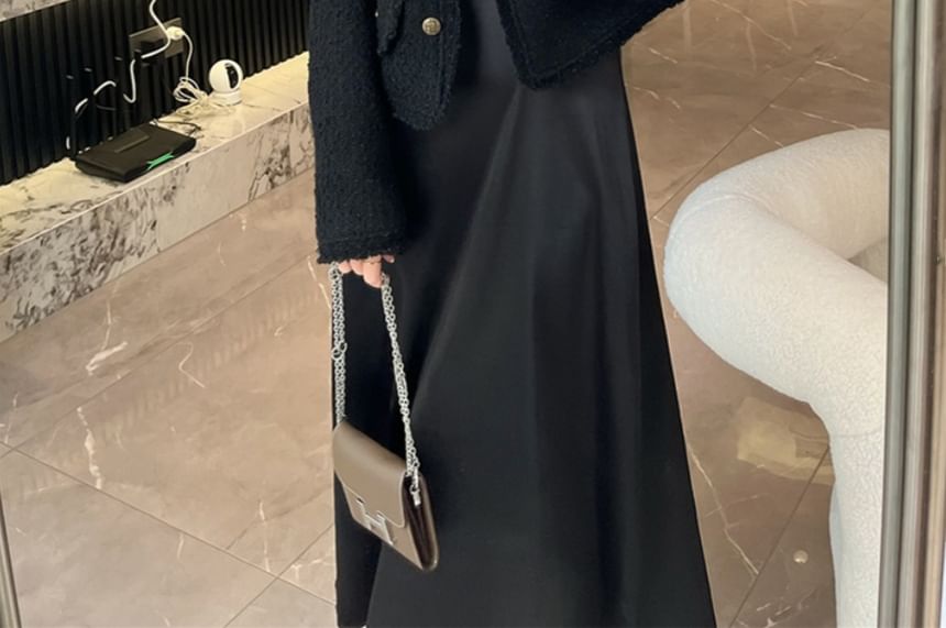 V-Neck Button-Up Tweed Jacket